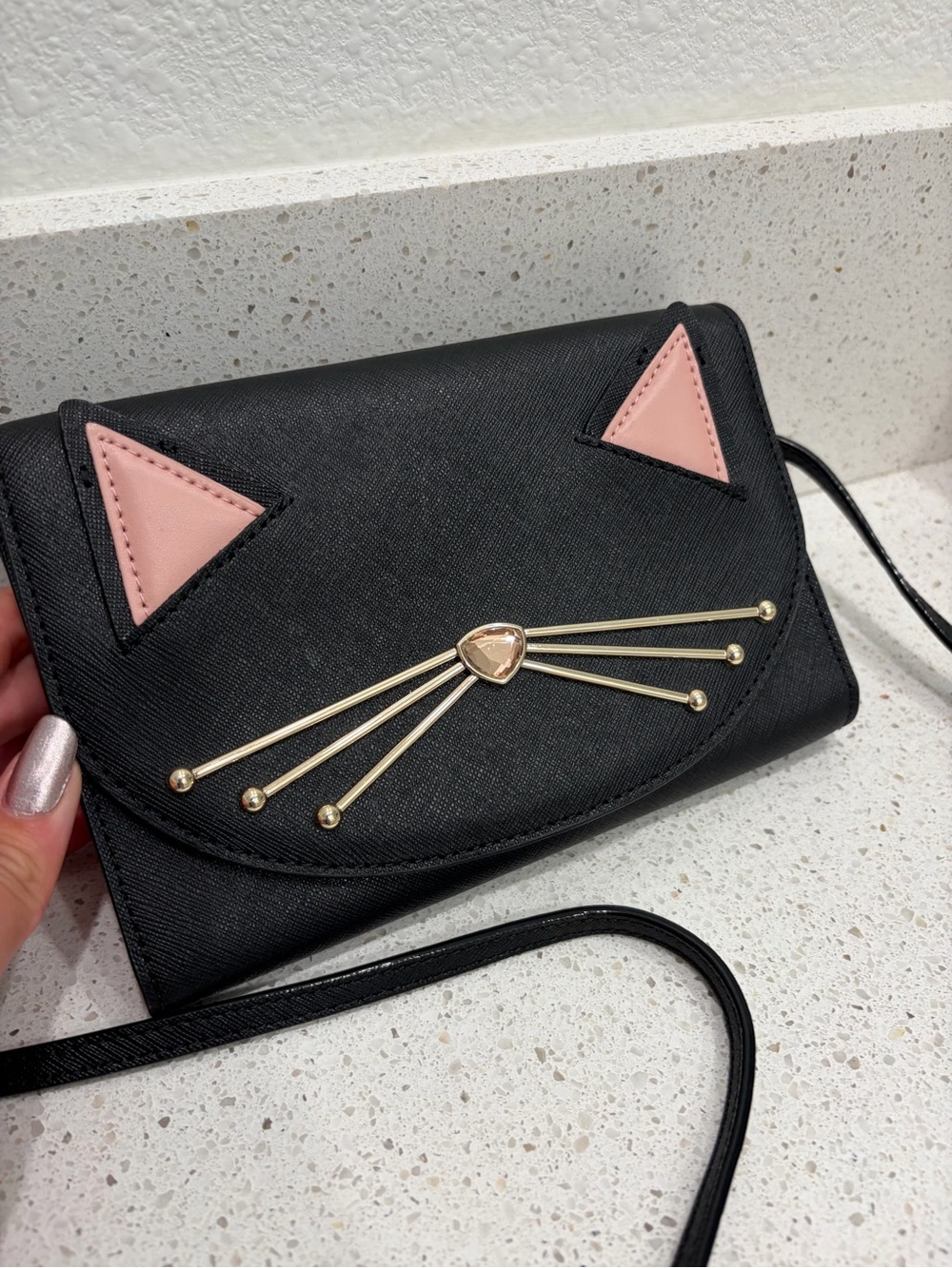 KATE SPADE Winni Jazz Things Up Black Cat Kitty Crossbody Wallet Bag Gold Chain - Picture 2 of 12